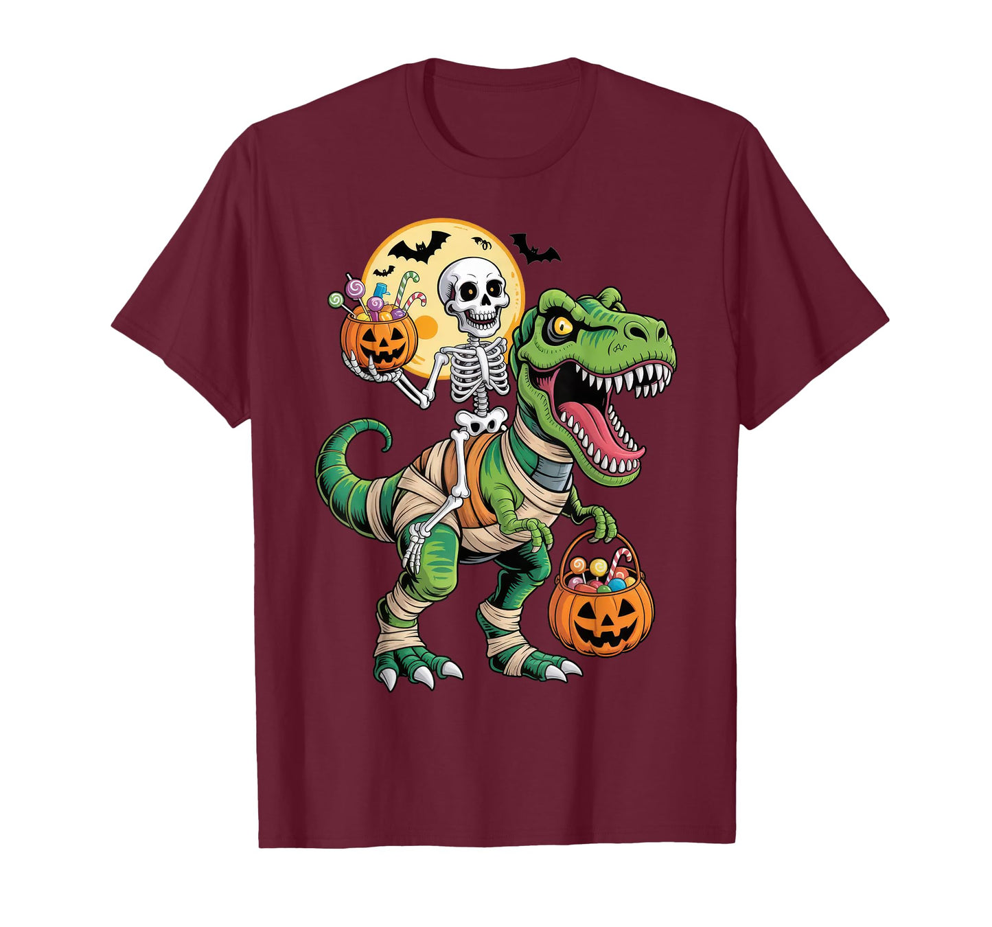 Skeleton Riding Mummy Dinosaur T rex Halloween Funny Pumpkin T-Shirt