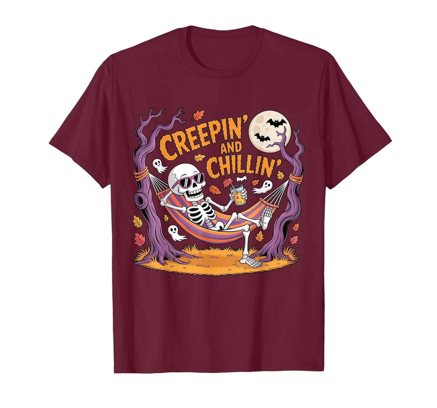 Creepin and Chillin Skeleton Hammock Halloween Graphic T-Shirt