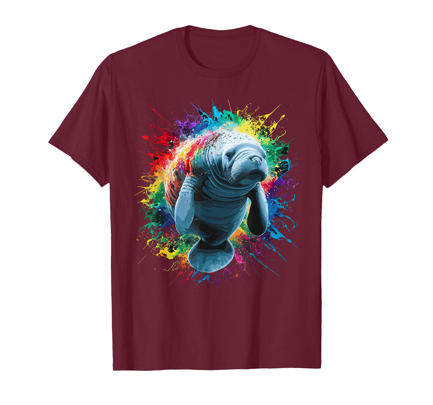 Colorful Paint Splash Cute Manatee Art Graphic T-Shirt