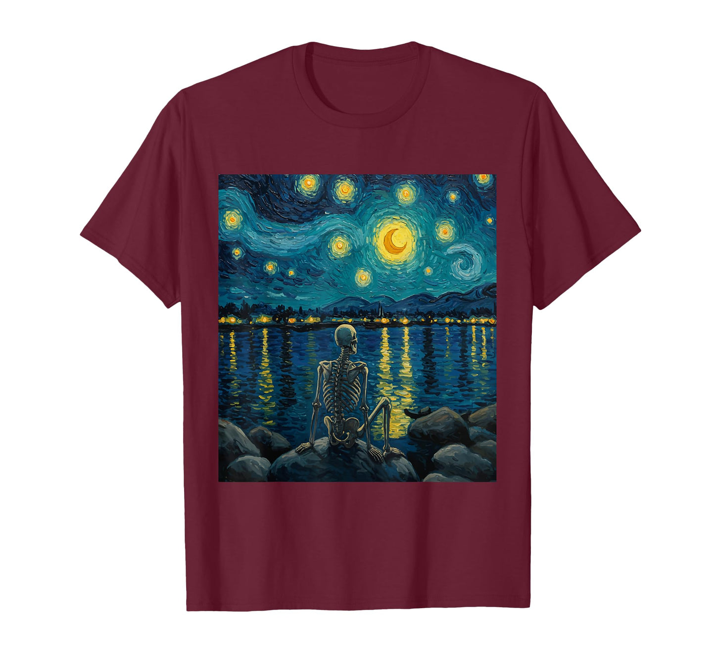 Funny Halloween Starry Night Skeleton Vincent Van Gogh T-Shirt