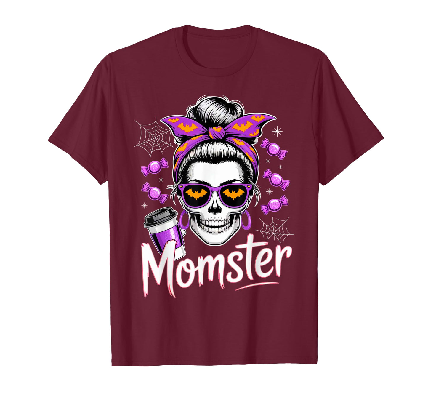 Momster Halloween Costume Skeleton Messy Bun Mother Coffee T-Shirt