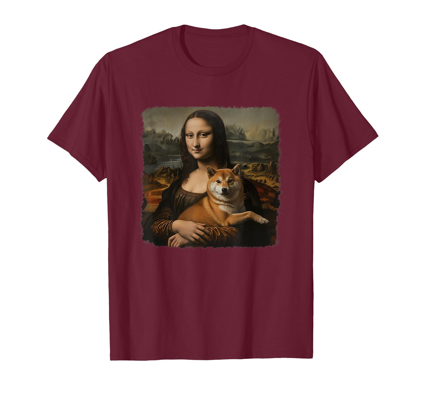 Mona Lisa With with Dog Funny Shiba Inu Art Painting T-Shirt