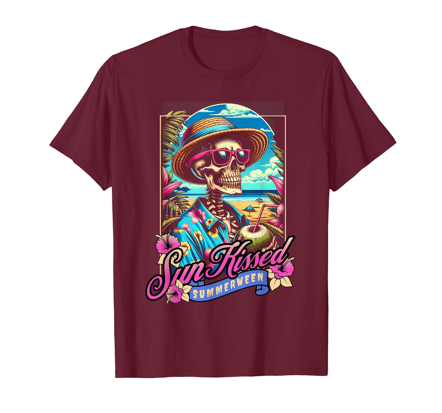 Sun Kissed Summerween Skeleton Shores Halloween Party Vibes T-Shirt