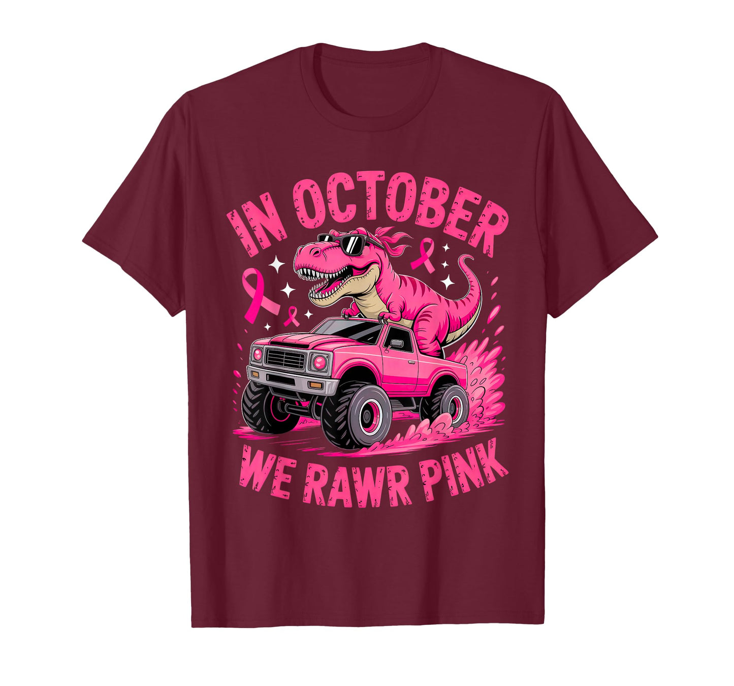 Trex Dino in October We Wear Pink Breast Cancer Awareness T-Shirt