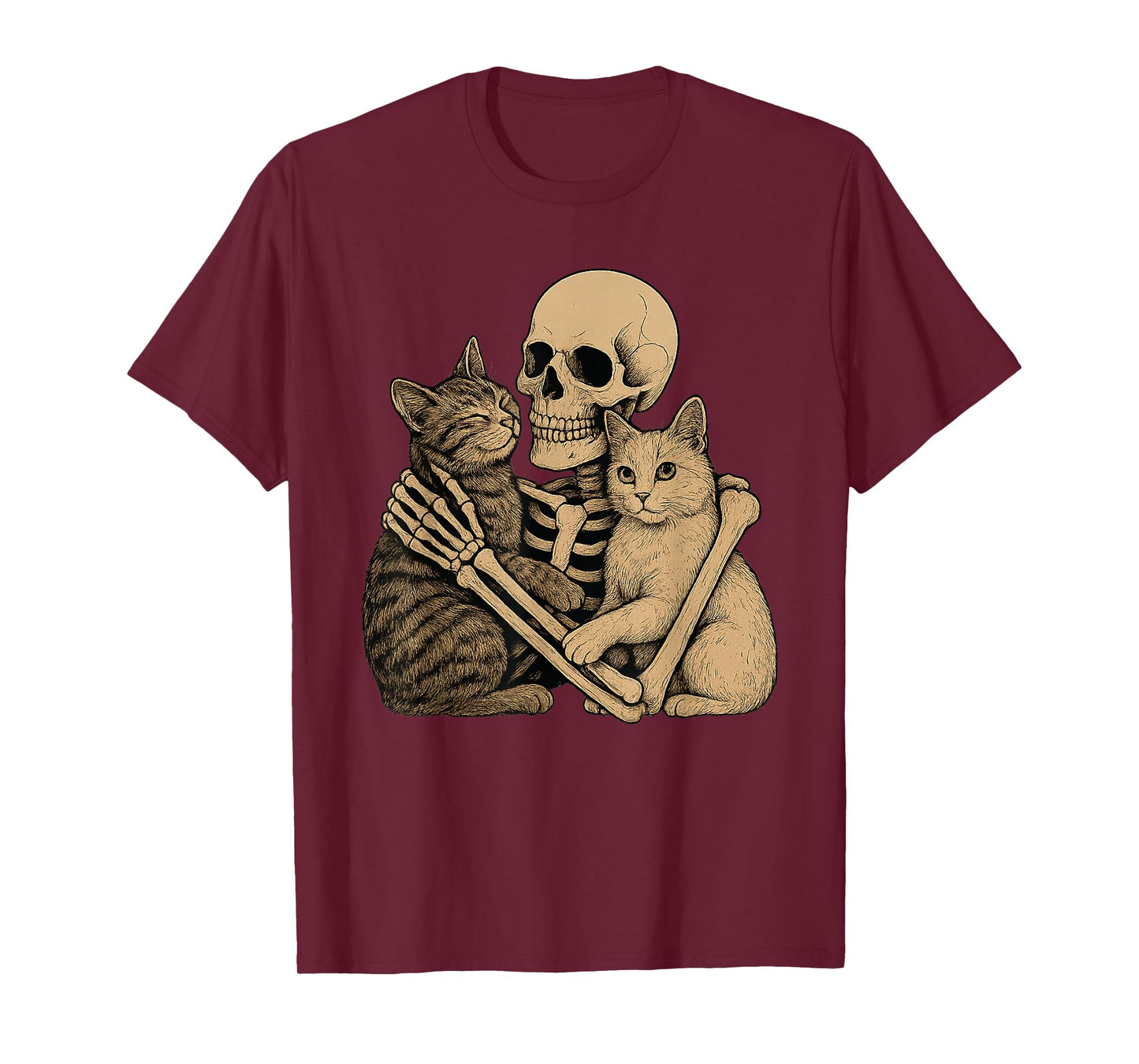 Spooky Halloween Cute Cat Hugging Skeleton T-Shirt