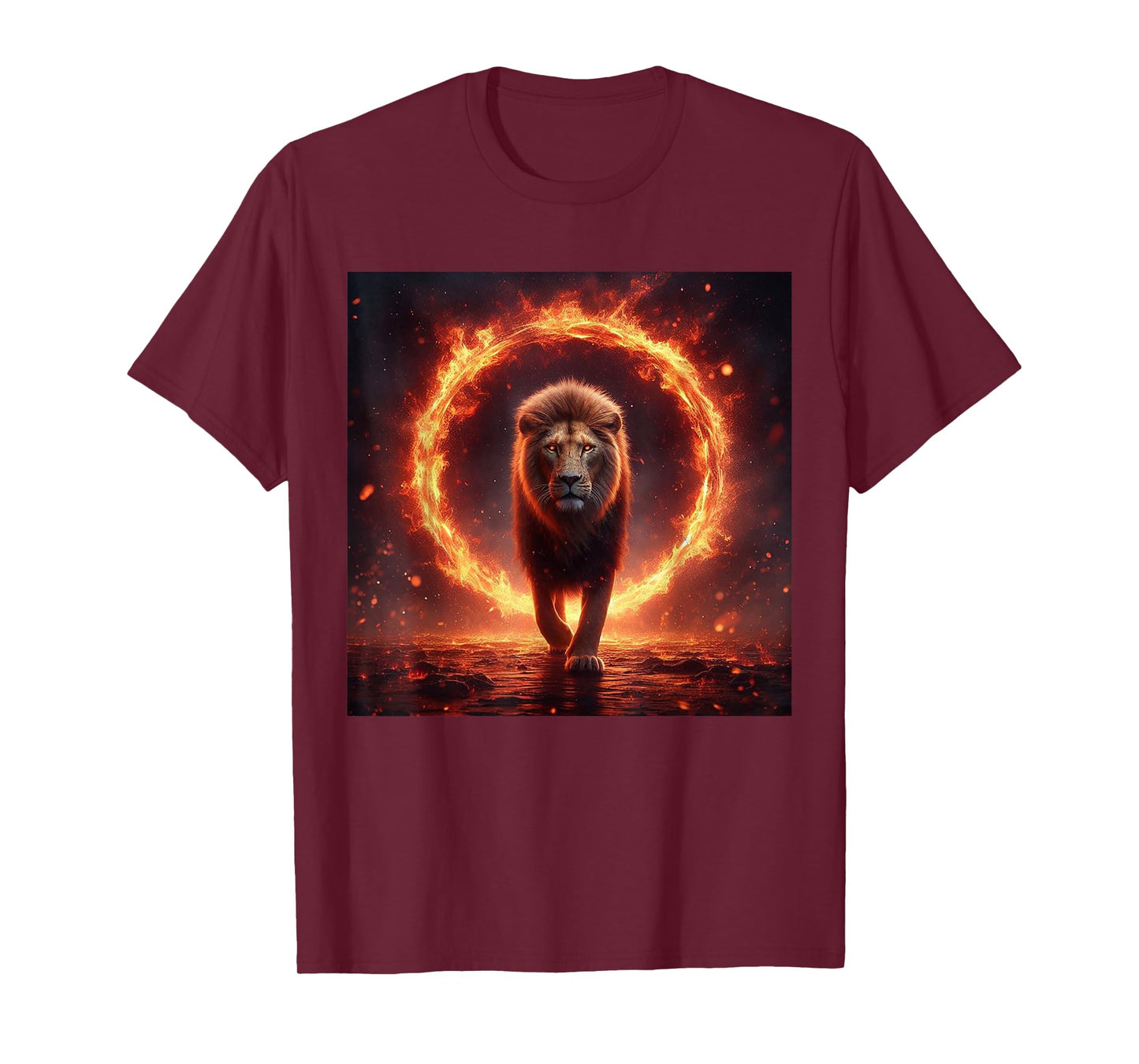 Safari Lion Walking Through Fire - Animal Big Cat Nature Men Women Girls Kids T-Shirt