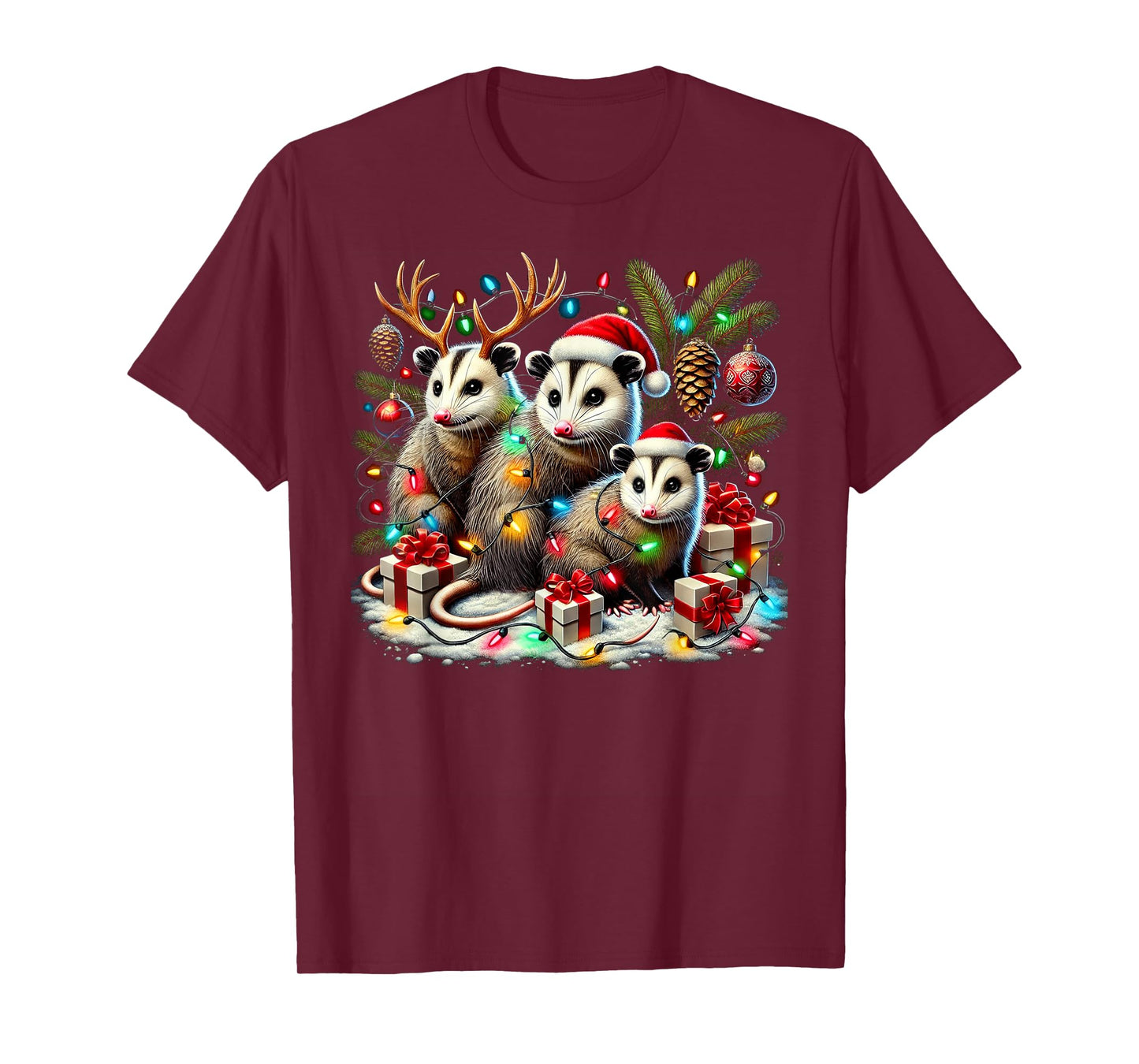 Hilarious Opossums in Christmas Lights Holiday Possum Spirit T-Shirt