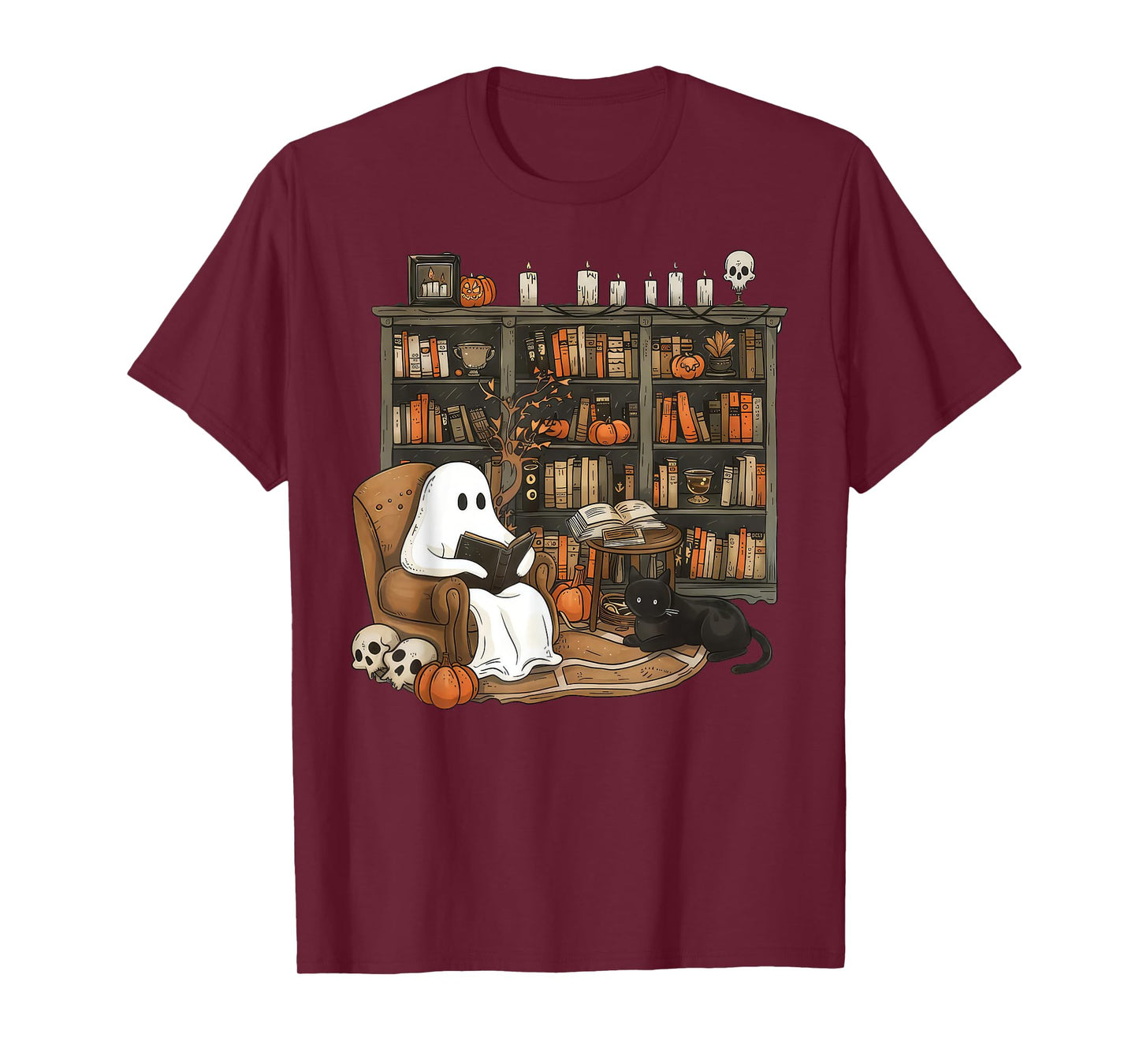 Vintage Ghost Reading Books Librarian Teacher Halloween T-Shirt for Men Women