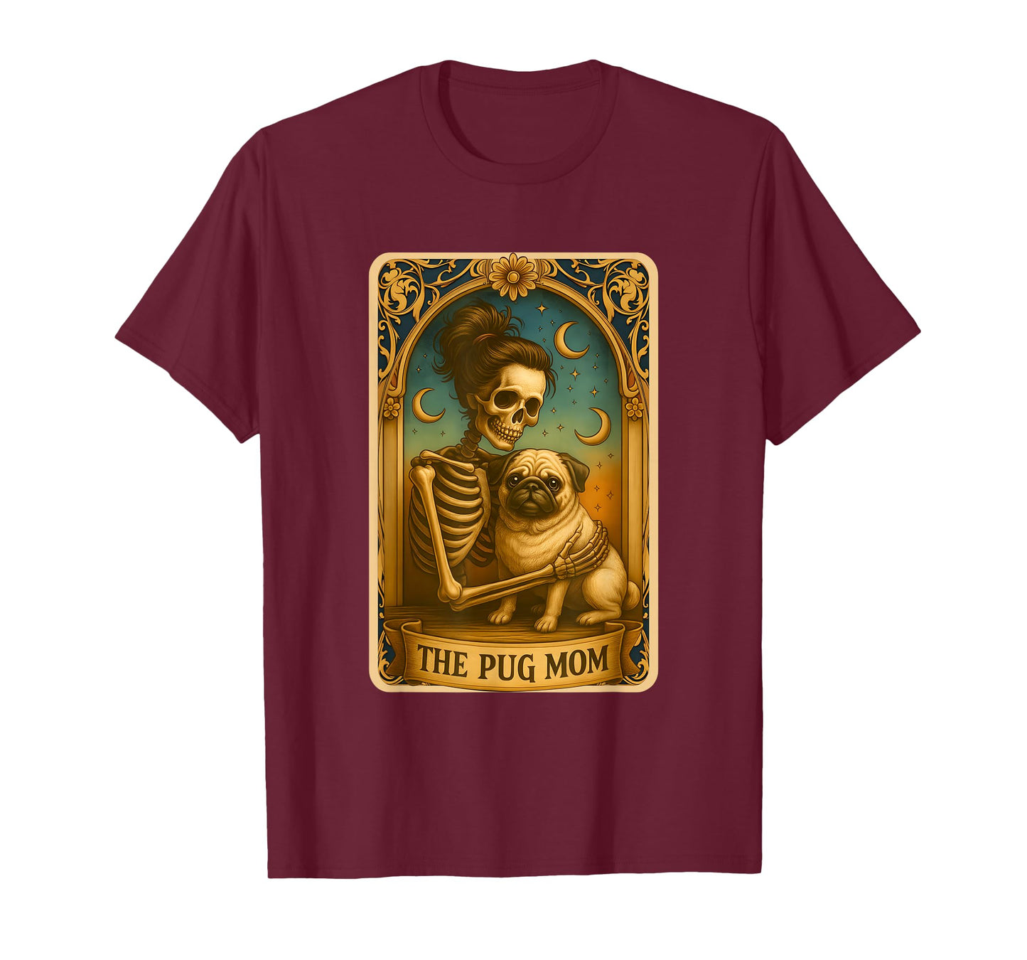 Vintage Skeleton Pug Mom Tarot Card Witchy Vibes Pug Lover T-Shirt