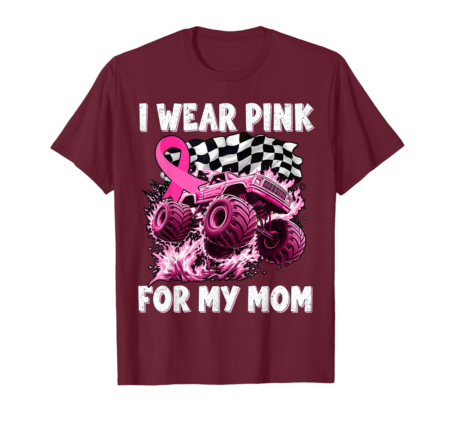 I Wear Pink for My Mom Breast Cancer Monster Truck Youth Kid T-Shirt
