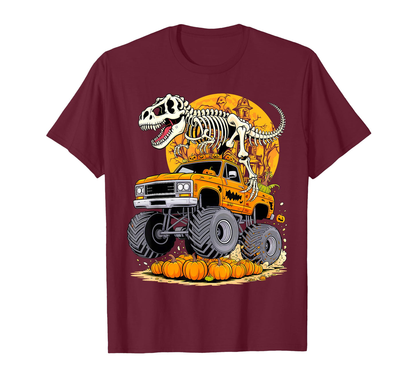 Skeleton Dinosaur T-rex Riding Monster Truck Halloween T-Shirt