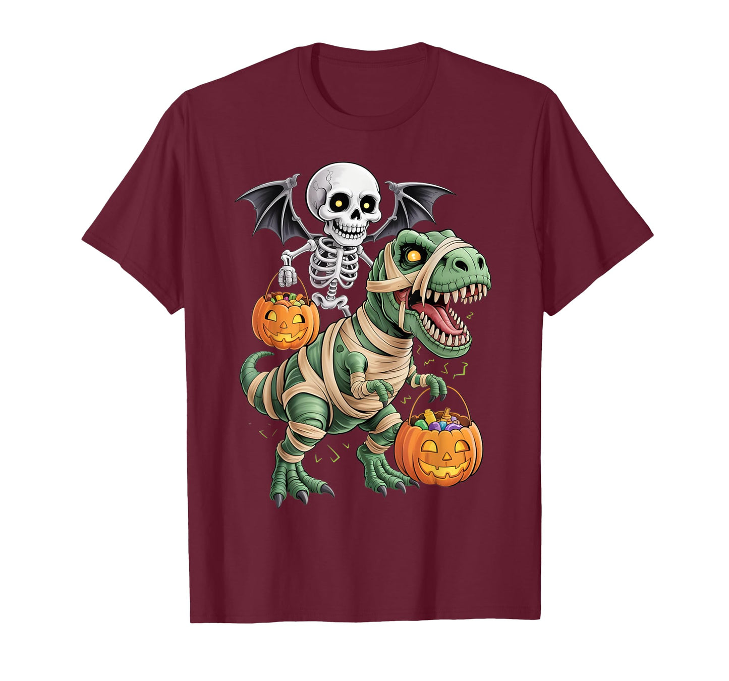 Skeleton Riding Mummy Dinosaur T rex Halloween Pumpkin Gifts T-Shirt