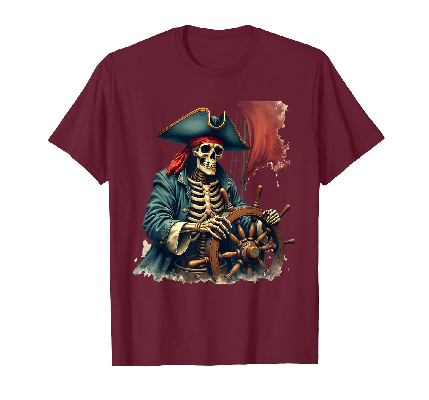 Skeleton Pirate Scary Halloween Costume Mens Boys Kids T-Shirt