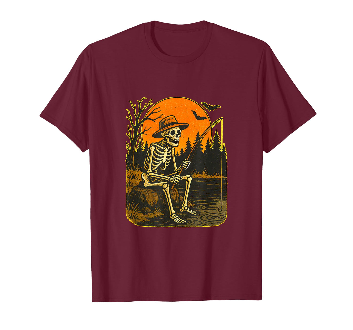 Skeleton Spooky Fishing Halloween Costume Fisherman Men T-Shirt