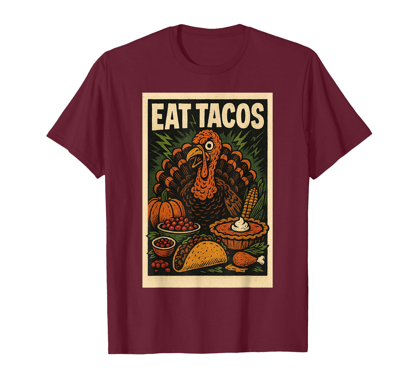 Eat Tacos Thanksgiving Turkey Shirt Retro Horror Movie Post T-Shirt