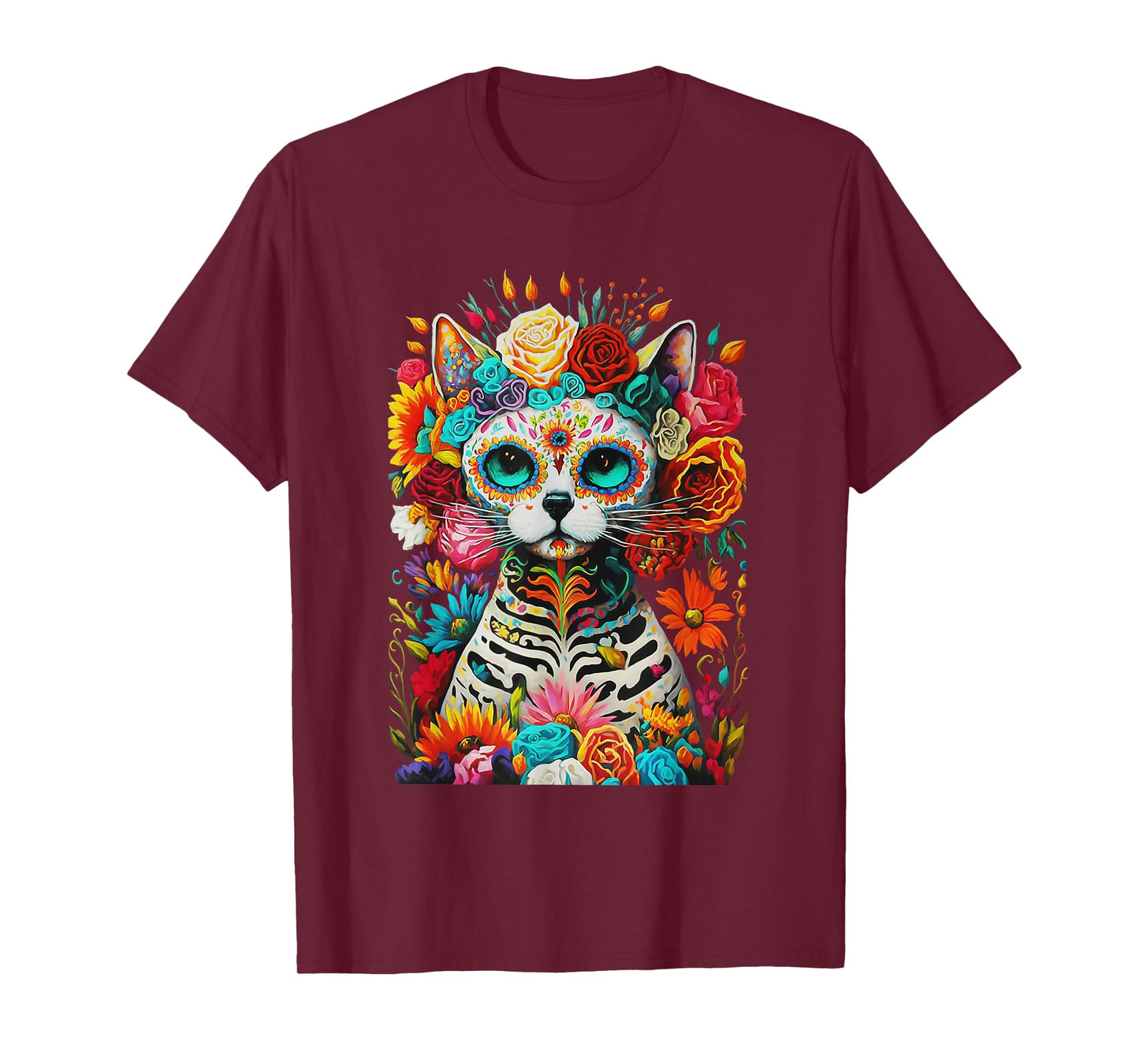 Sugar Skull Cat De Los Muertos La Catrina Day Of The Dead T-Shirt for Men Women Kids