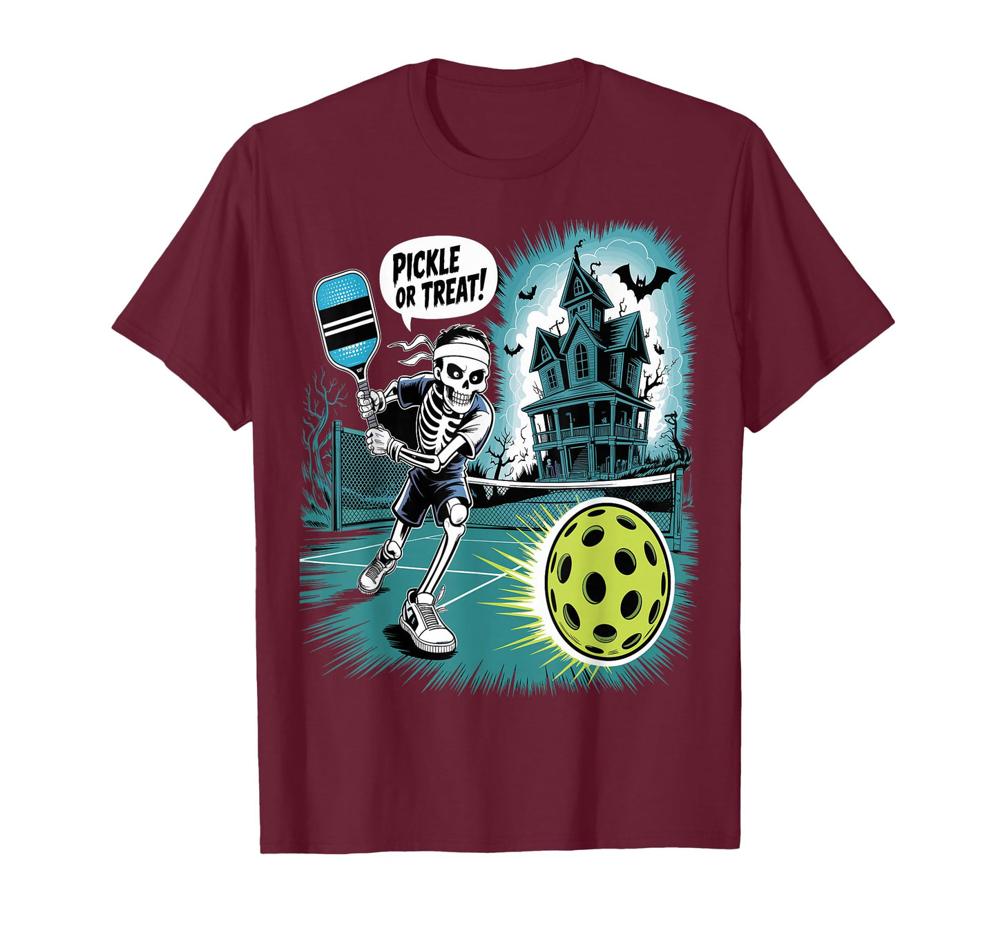 Pumpkin Skeleton Halloween Pickleball Spooky Sports T-Shirt