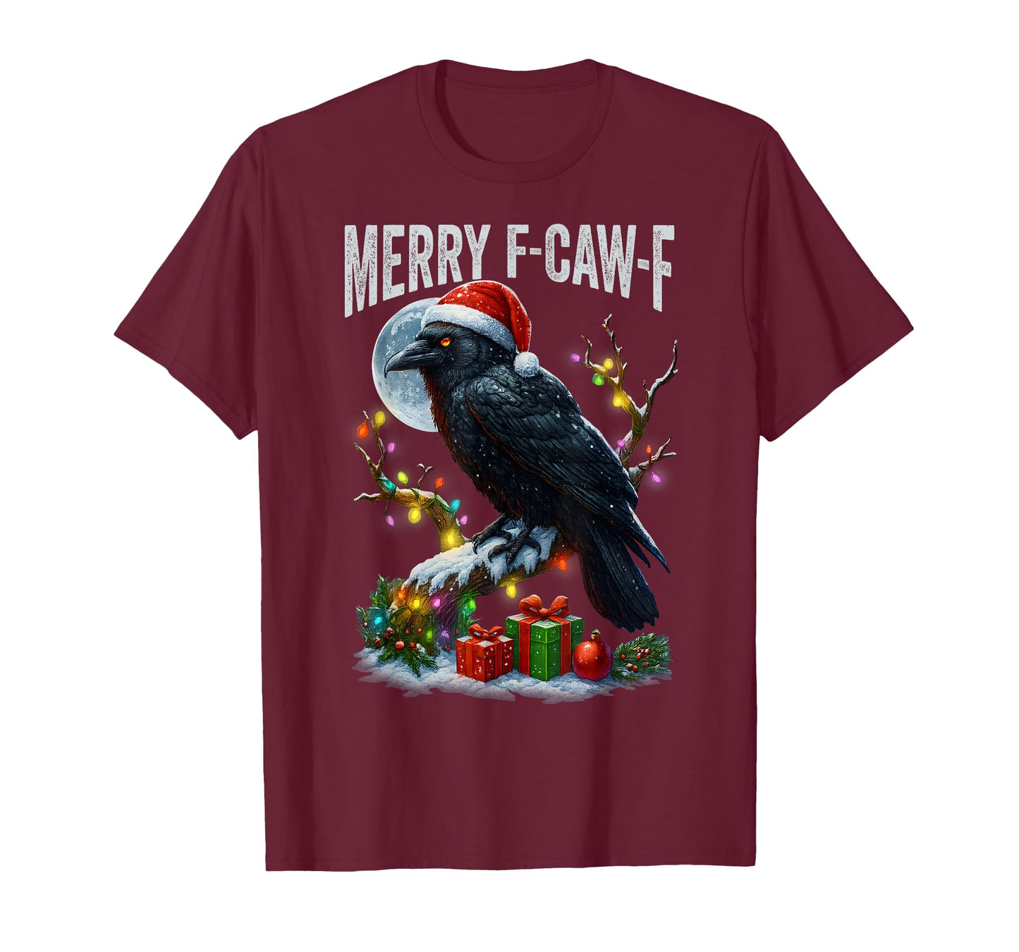 Merry F-Caw-F Funny Christmas Black Crow Merry Xmas F-Caw-F T-Shirt