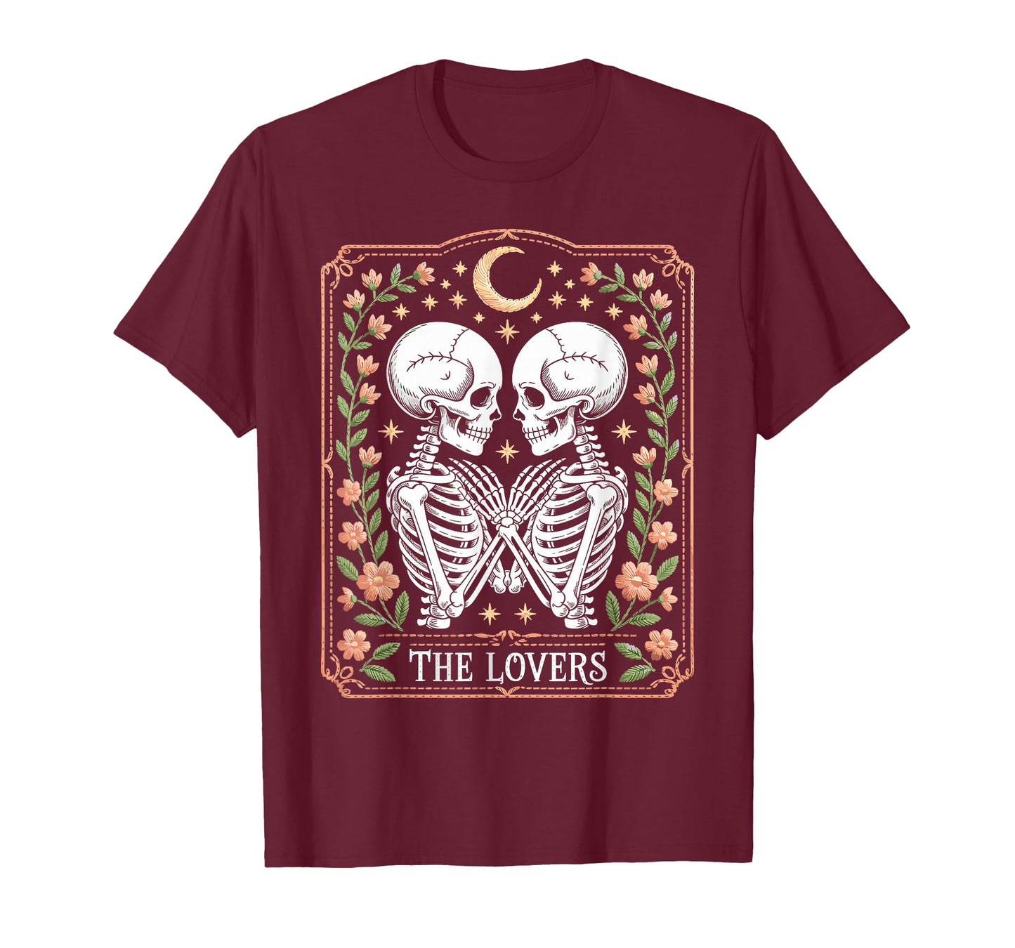 Gothic Lovers Skeleton Tarot Card Halloween Skull Couple T-Shirt