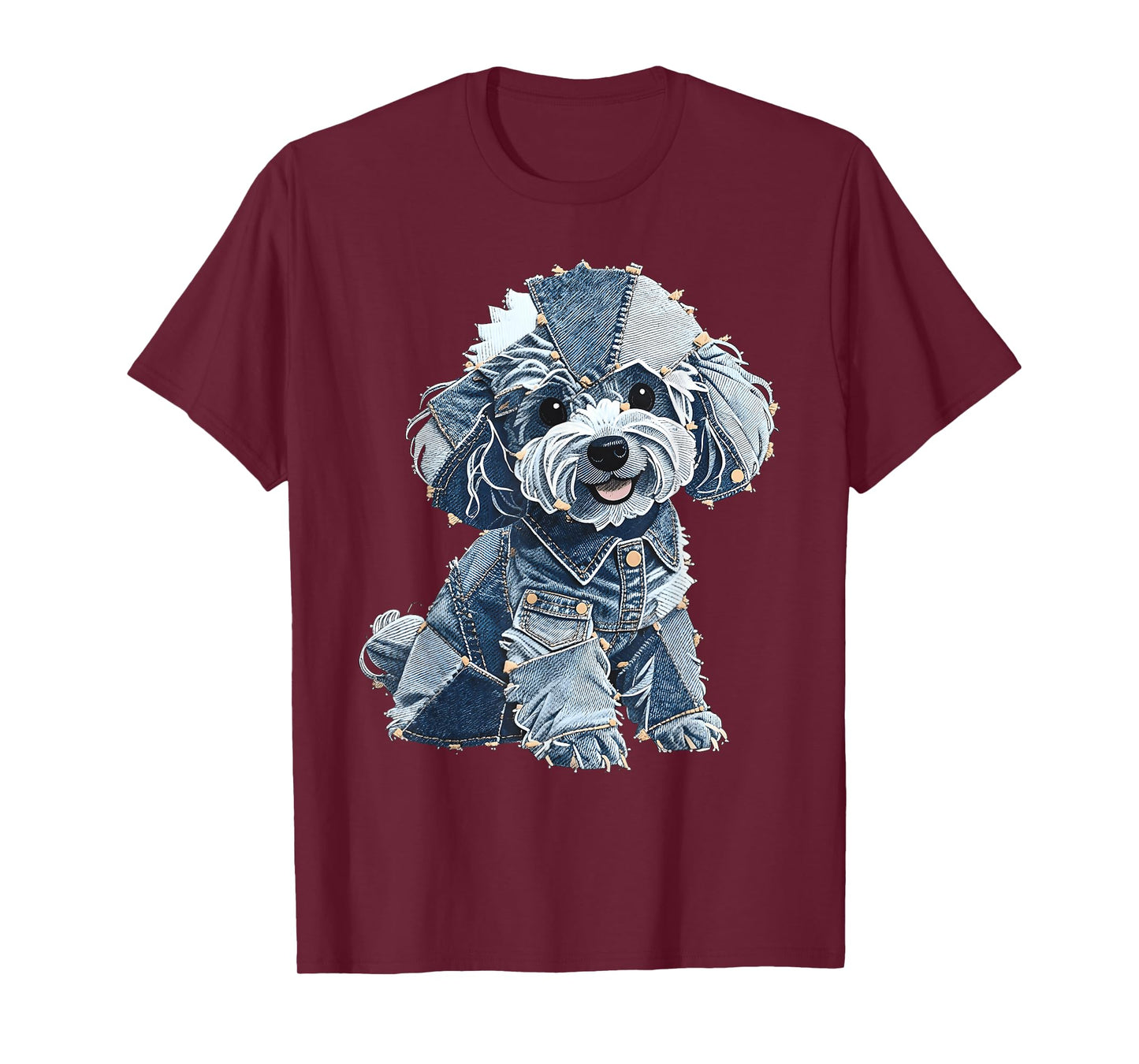 retro denim patch poodle dog art artistic T-Shirt