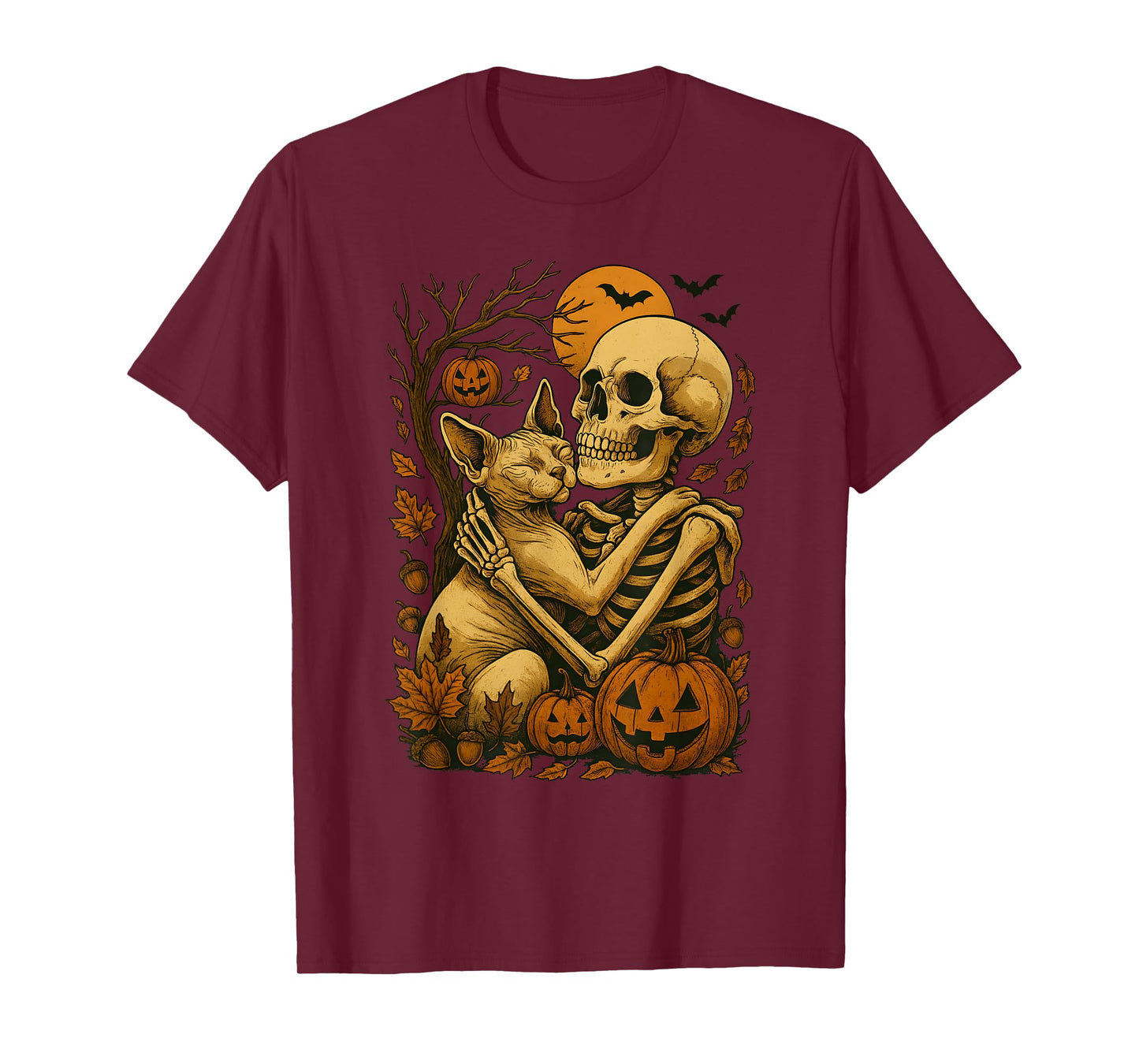 Skeleton Hugging Sphynx Cat T-Shirt