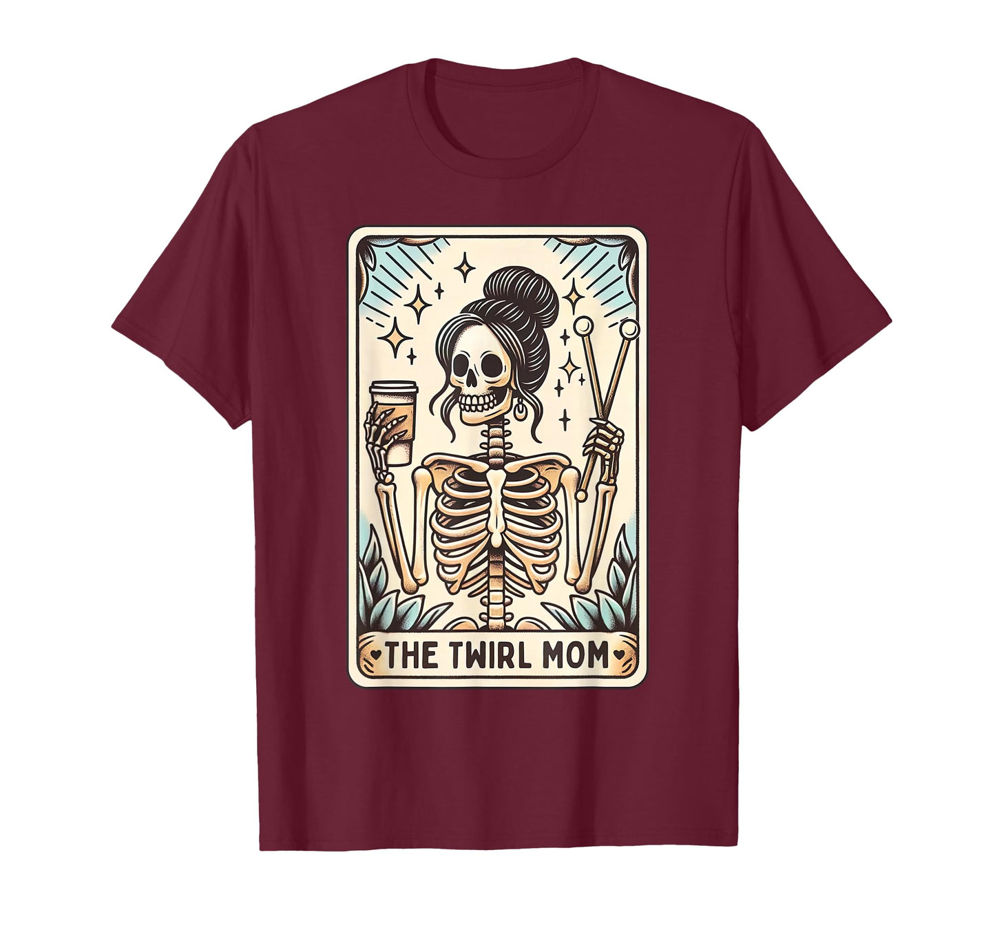 Baton Twirler Mom Tarot Card Halloween Skeleton Twirling T-Shirt