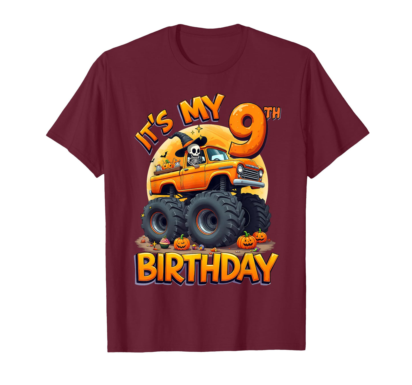 Kids It's My 9th Birthday Boy Halloween Monster Truck T-Shirt