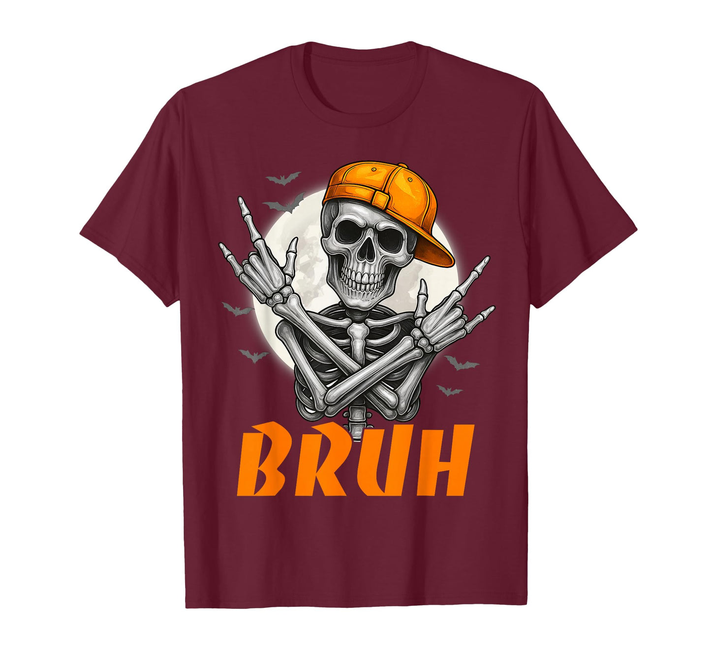 Bruh Spooky Rock Skeleton Halloween Customes Boys Mens T-Shirt