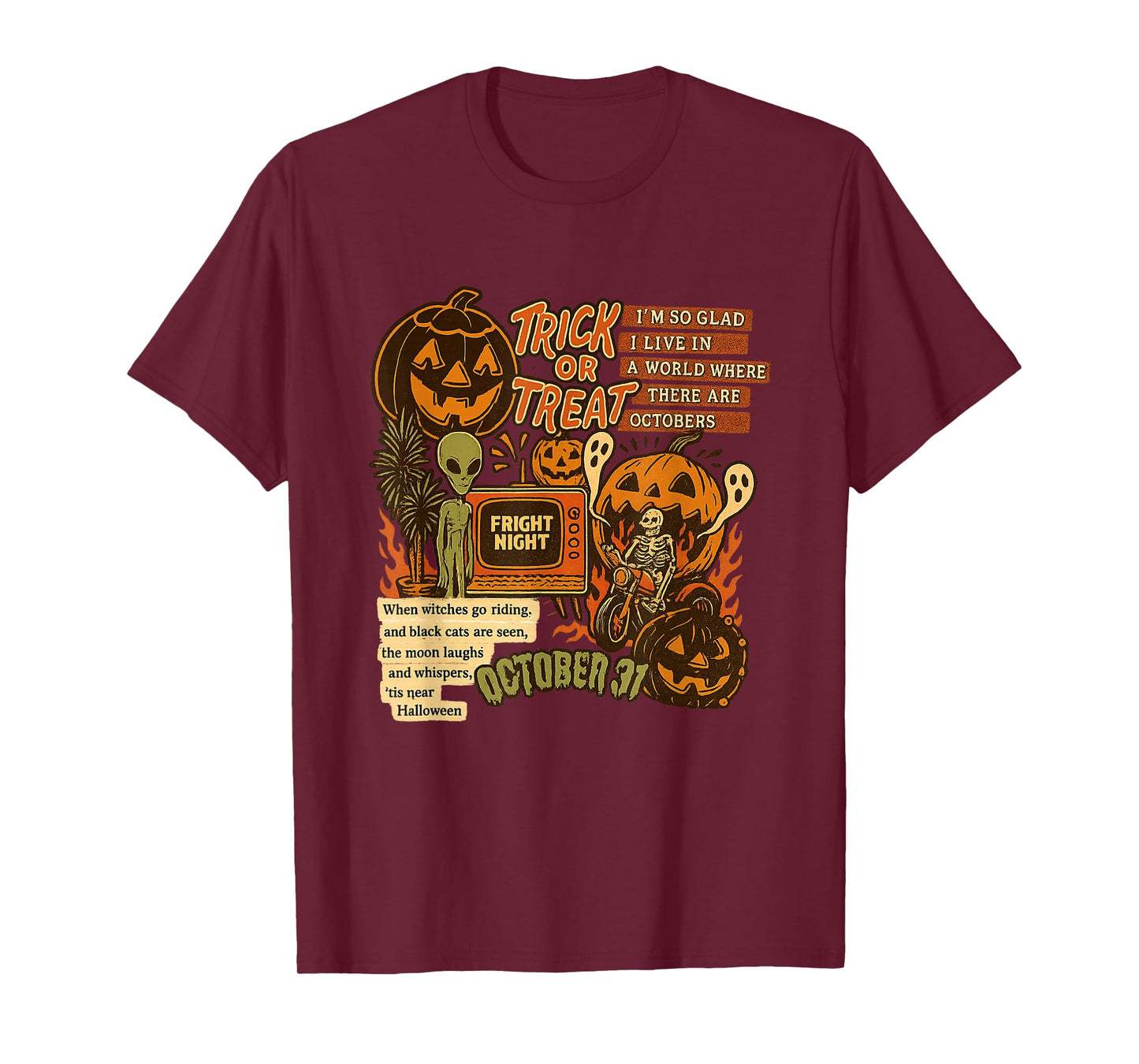 Trick Or Treat Alien Skeleton Riding and Ghost October 31st T-Shirt