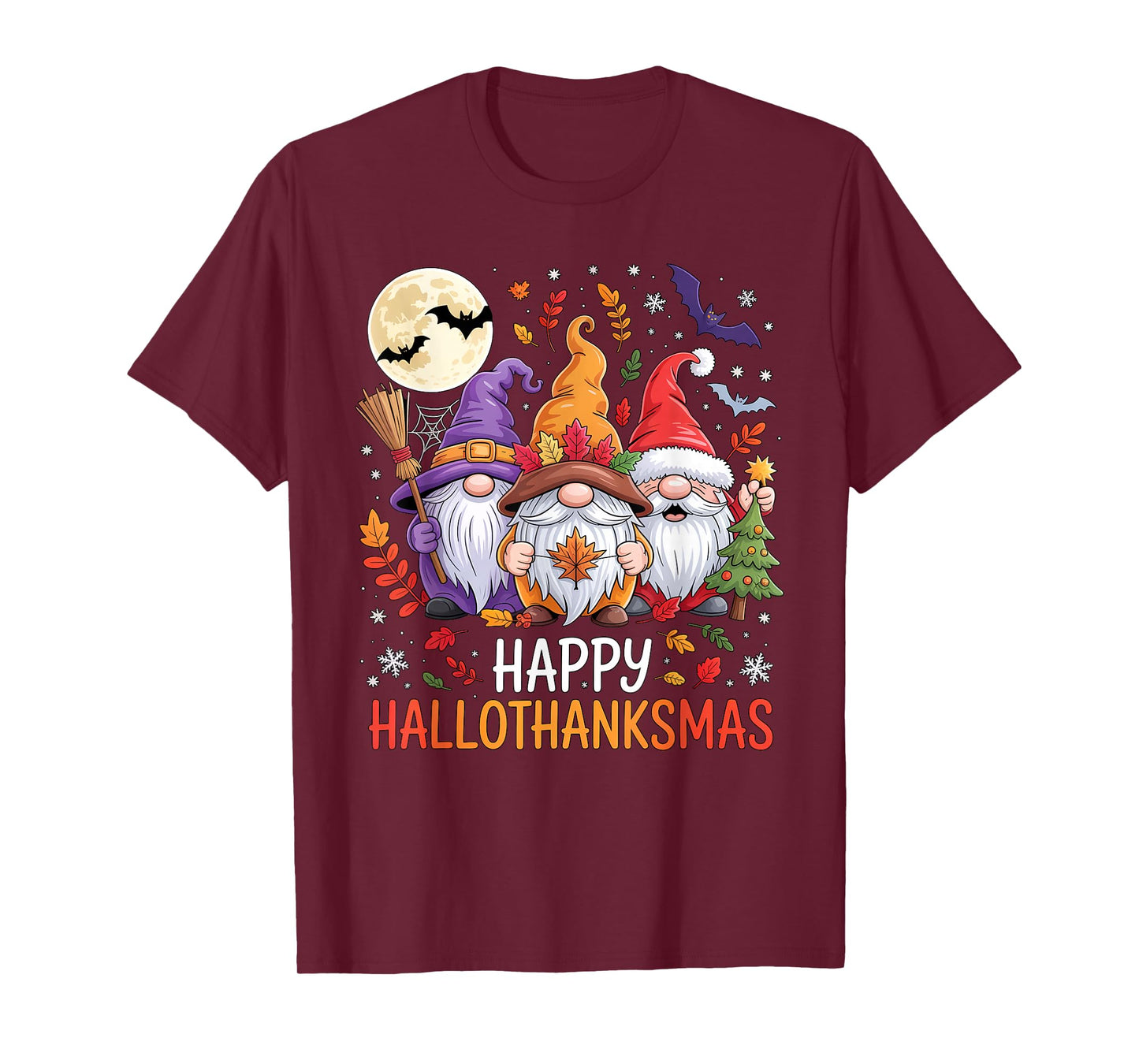 Halloween Thanksgiving Christmas Happy HalloThanksMas Gnomes T-Shirt