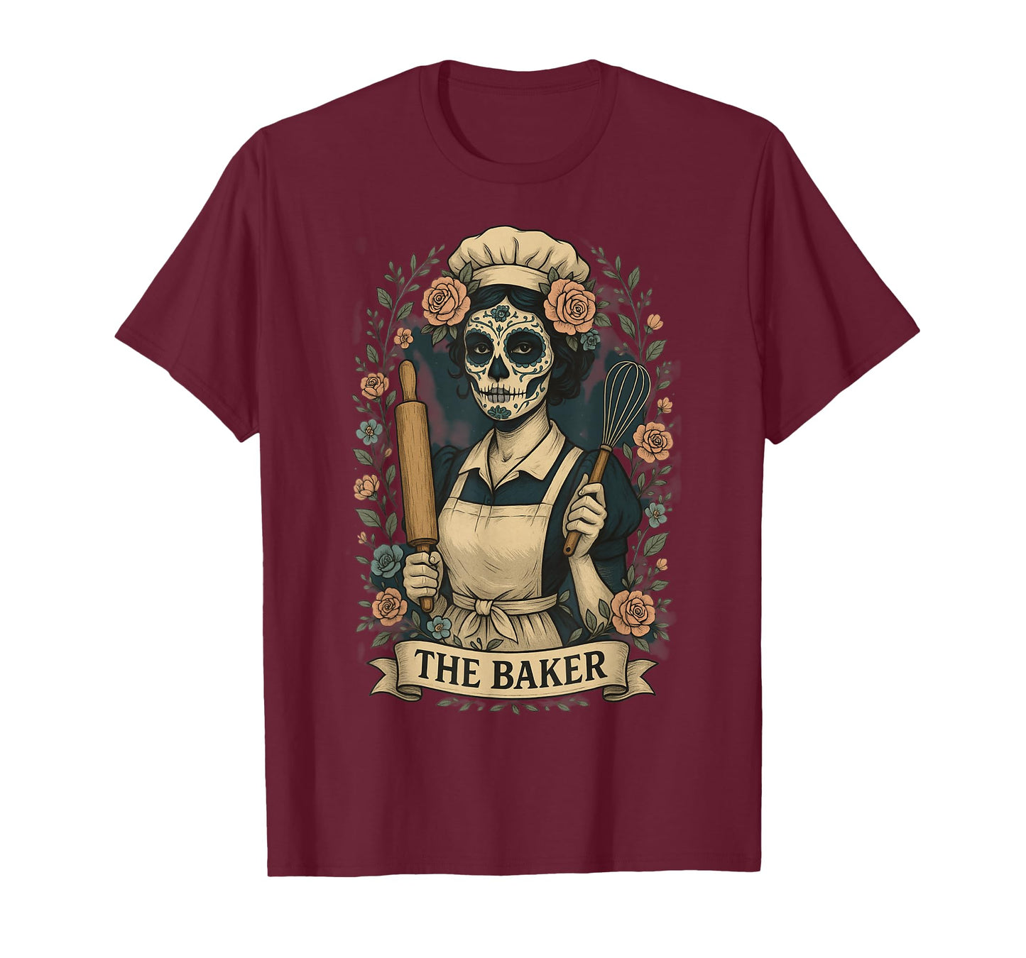 The Baker Skeleton Baking Halloween Skull Cook Witchy Chef T-Shirt
