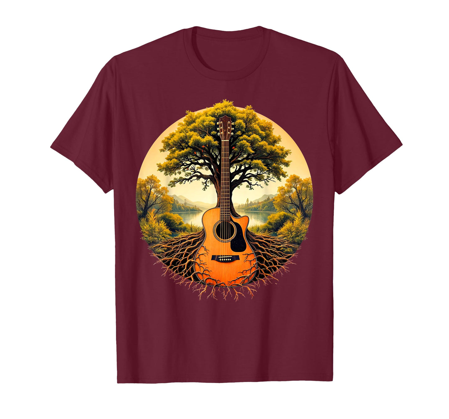 Acoustic Guitar Tree of Life Lake & Forest Nature Guitarist T-Shirt