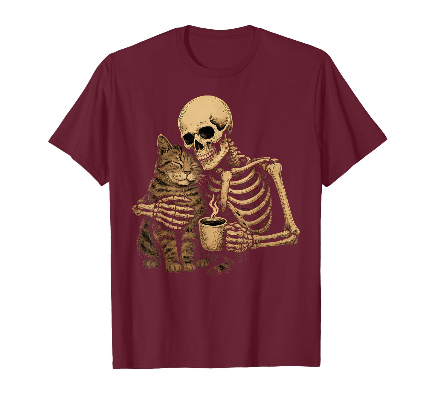 Skeleton Cat Hug Cute Goth Halloween Animal Lover Mom Dad T-Shirt