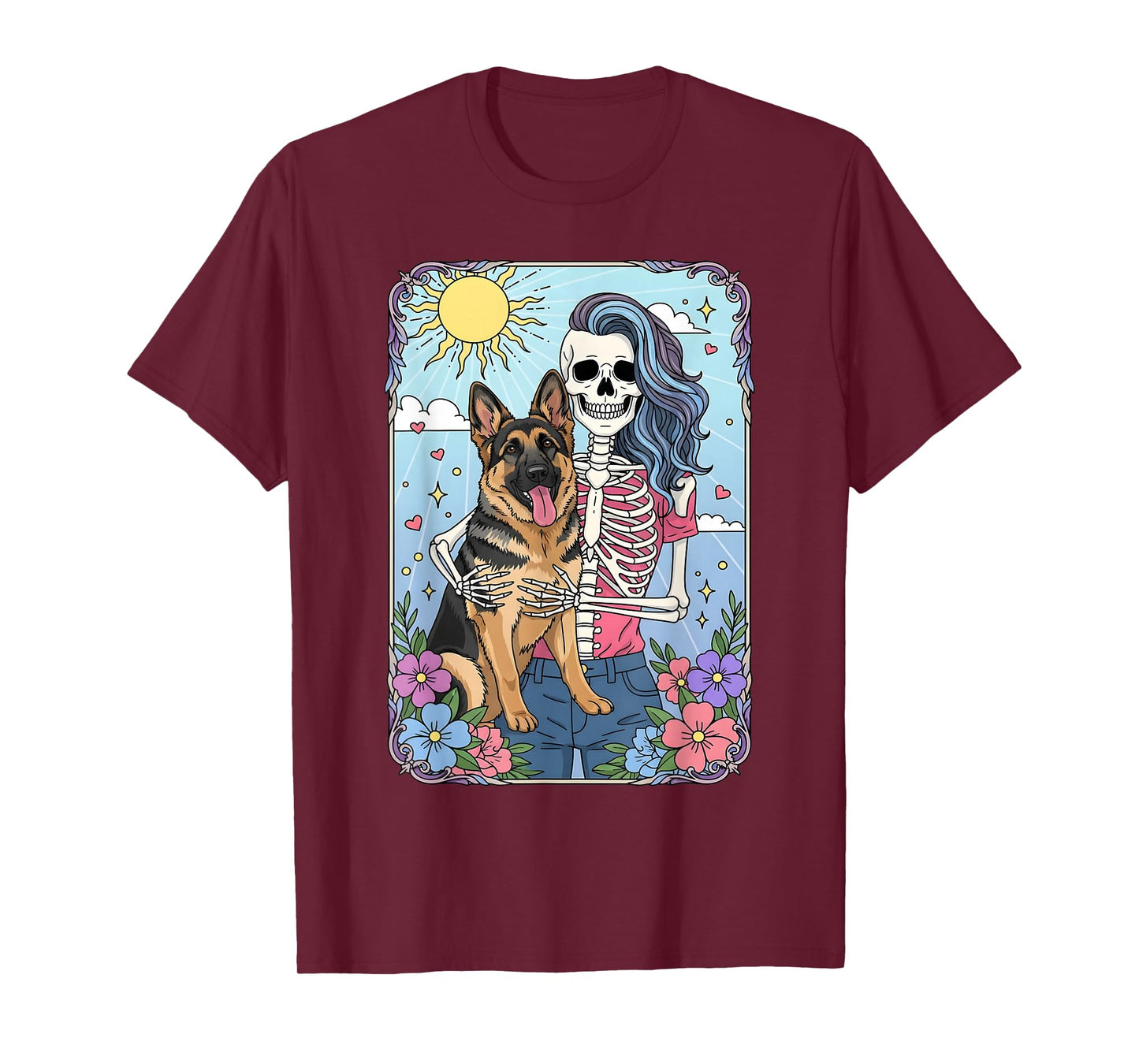 German Shepherd Dog Tarot Card Halloween Costume Skeleton T-Shirt