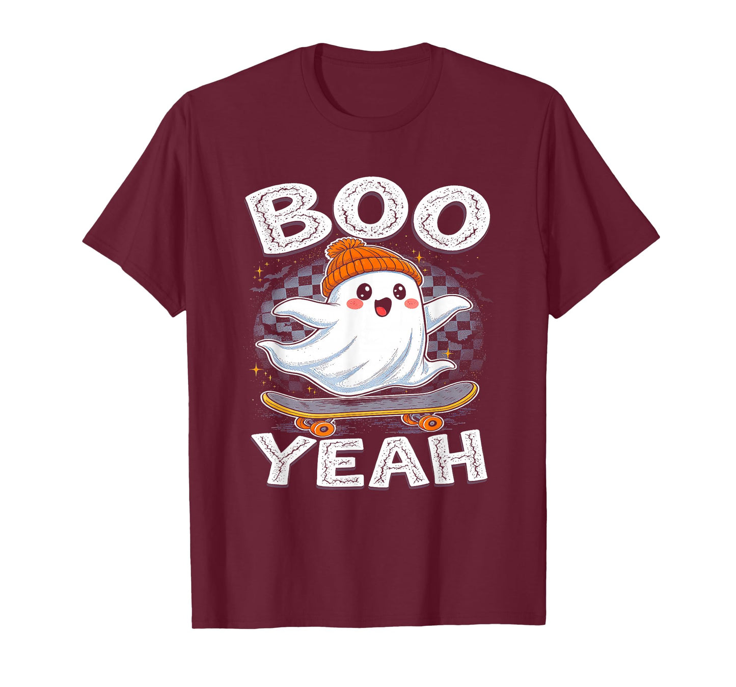 Halloween Ghost Skateboard Boo Yeah Costume Boys Kids Men T-Shirt
