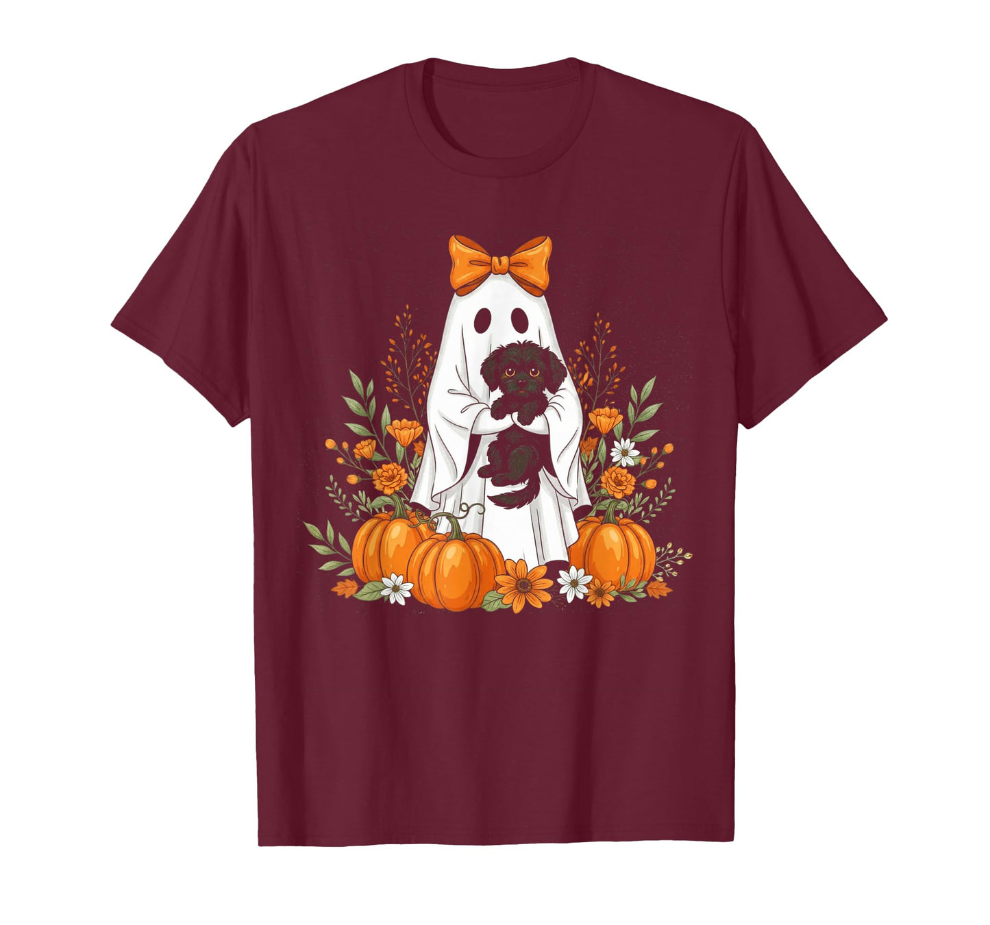 Halloween Ghost and Skeleton Dog Floral Spooky Ghosts Goth T-Shirt