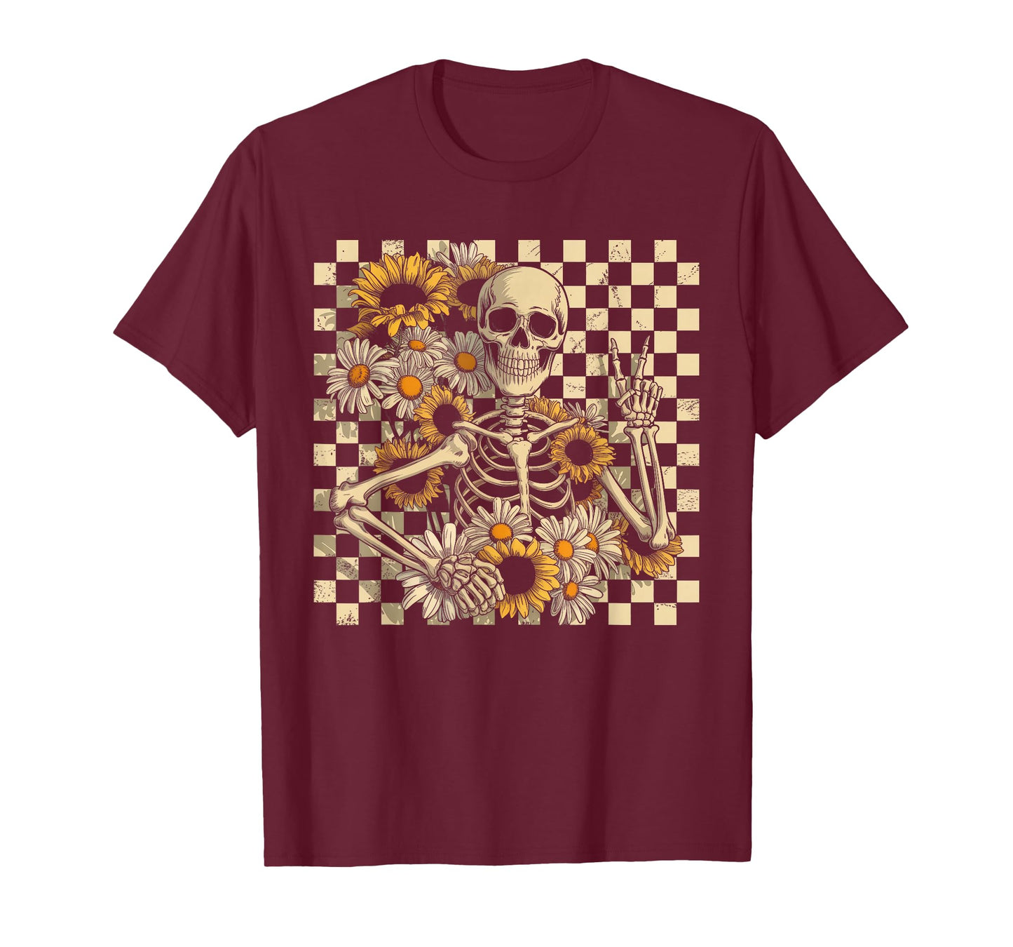 Retro Fall Skeleton Halloween Skeleton Flower Spooky Season T-Shirt