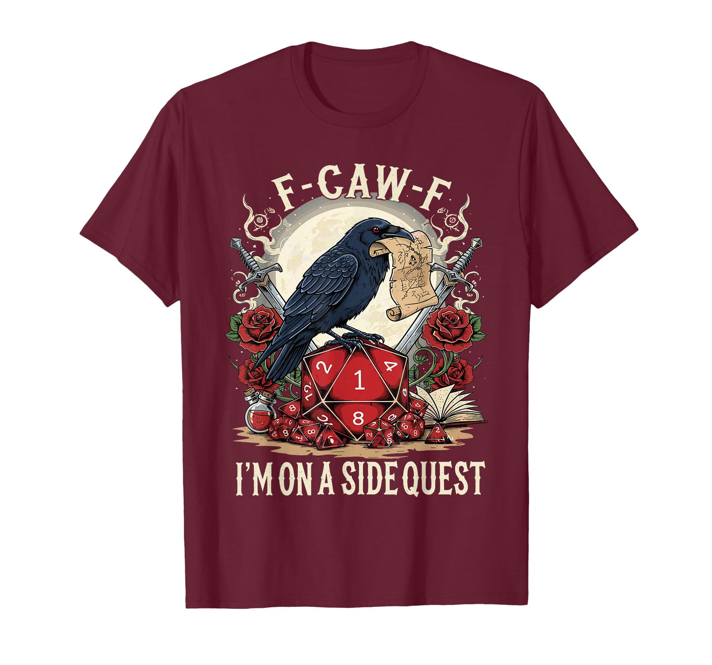 F-CAW-F Raven Dice Side Quest Black Crow RPG Gamer Tabletop T-Shirt