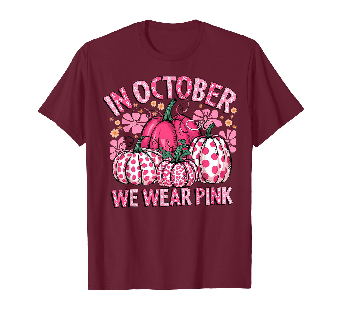 In October We Wear Pink Pumpkin Breast Cancer Halloween T-Shirt