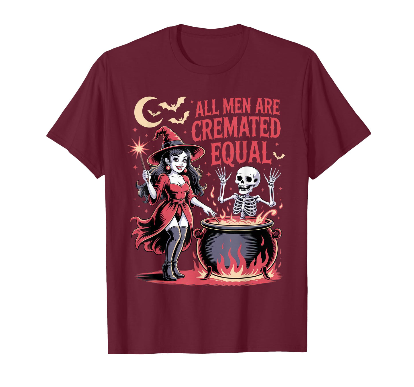 All Men are Cremated Equal Funny Witch Skeleton Halloween T-Shirt