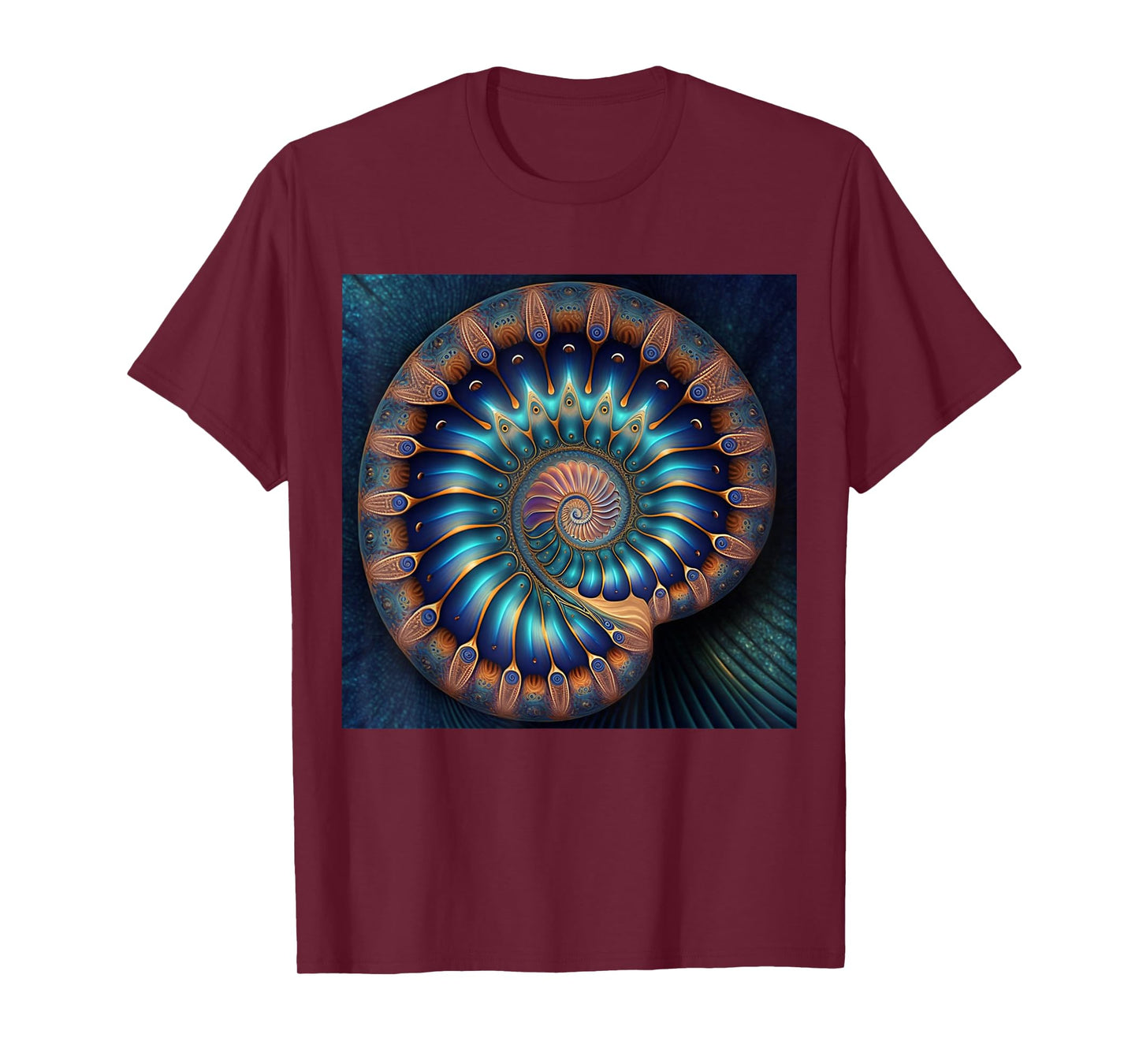 Blue Nautilus Shell Fibonacci Golden Ratio T-Shirt