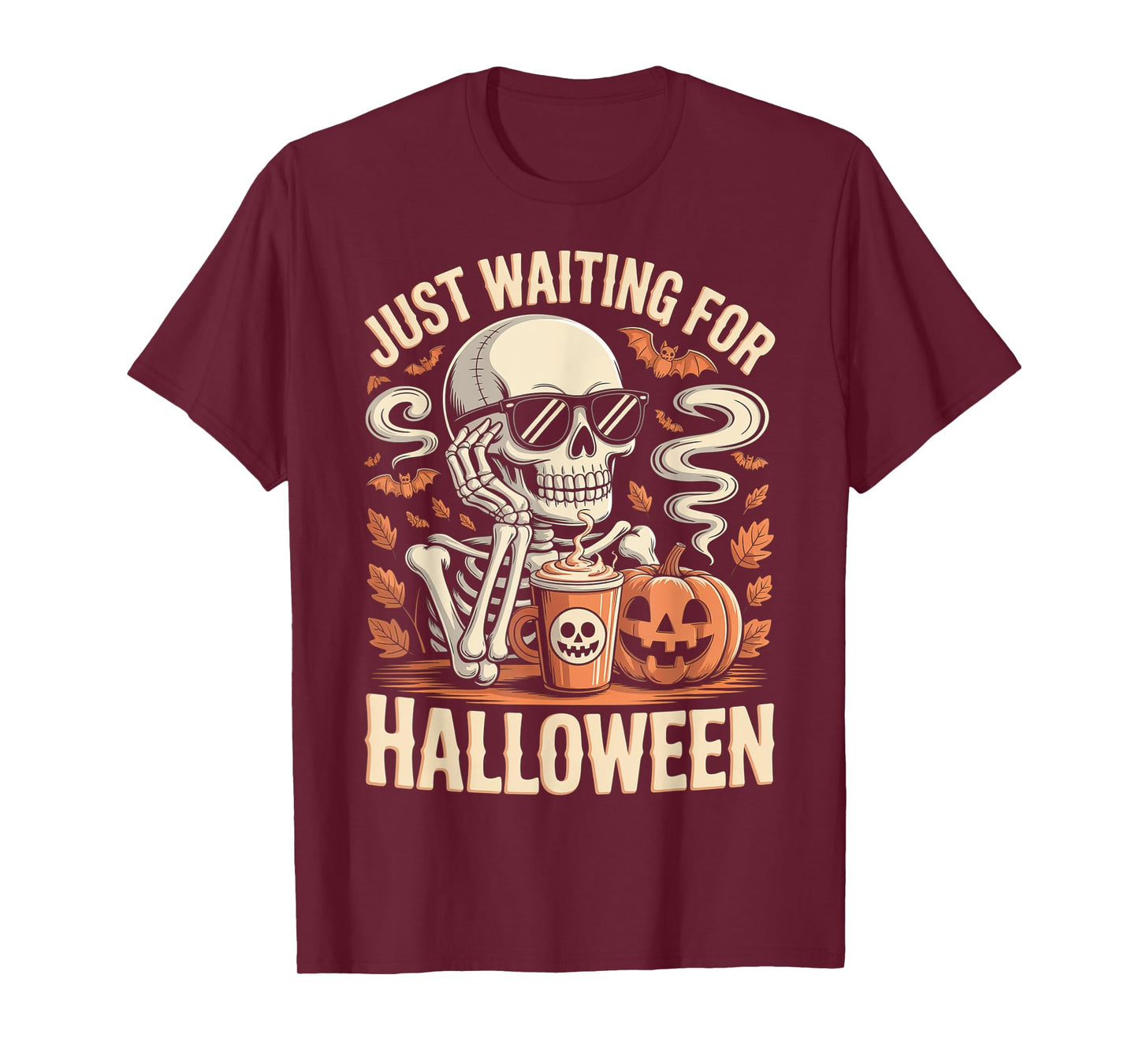 Just Waiting for Halloween Skeleton Coffee Jack Or Lantern T-Shirt