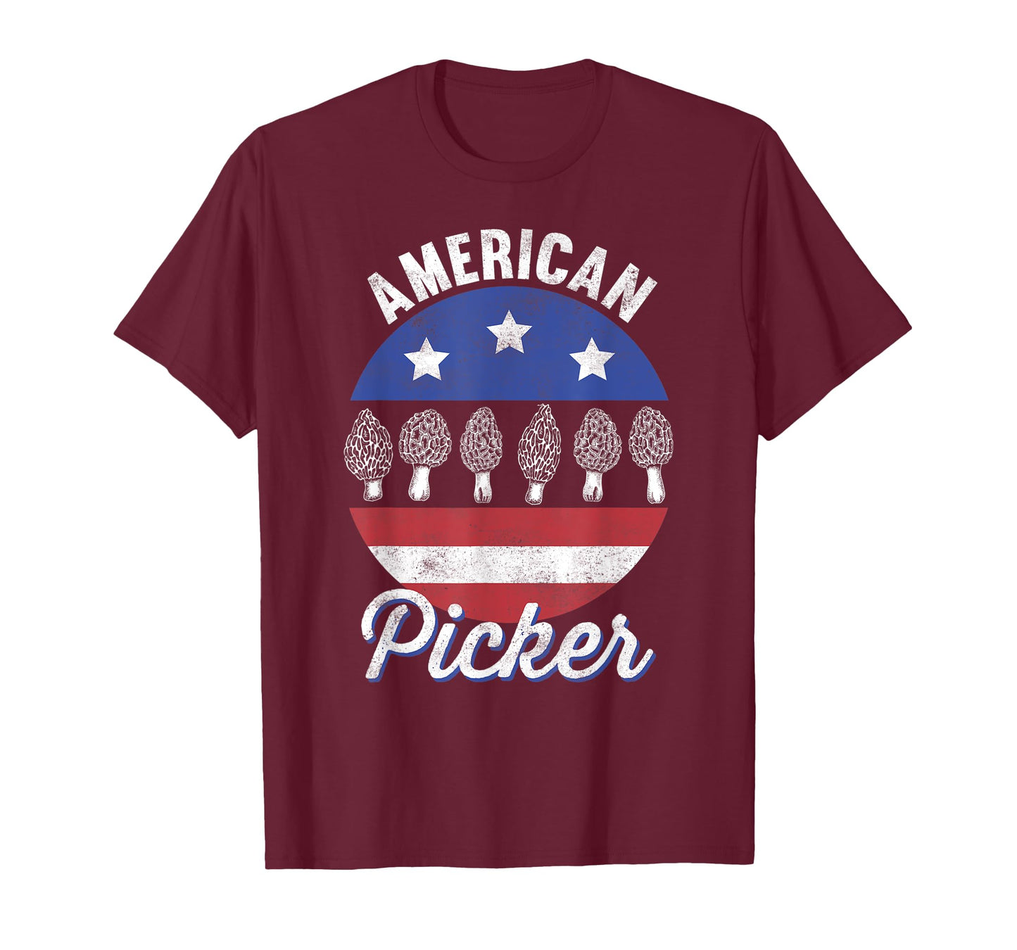 Morel Mushroom Hunter American Picker US Flag Retro Foraging T-Shirt