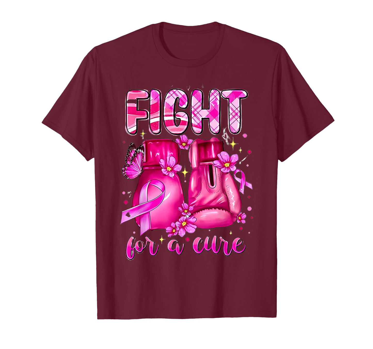 Fight For A Cure Pink Boxing Gloves Breast Cancer Awareness T-Shirt
