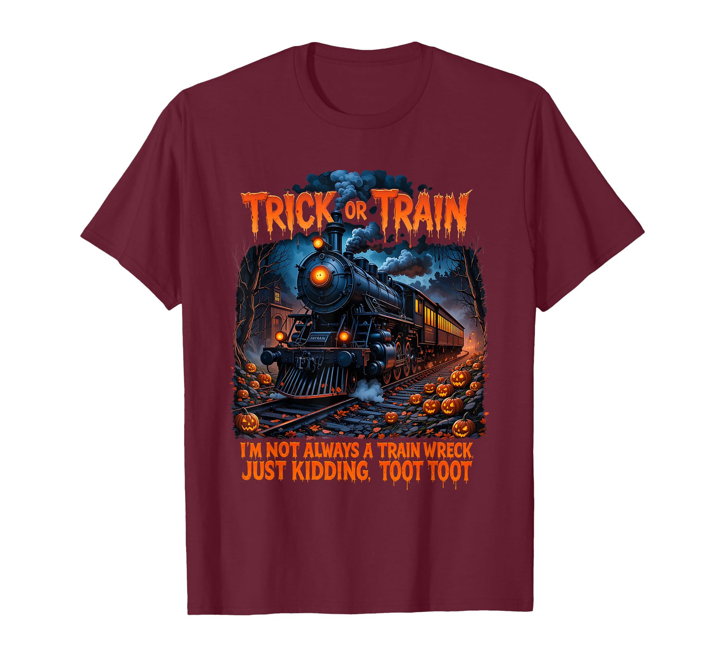 Funny Halloween Pumpkin Skeleton Ghosts Trick Or Train T-Shirt