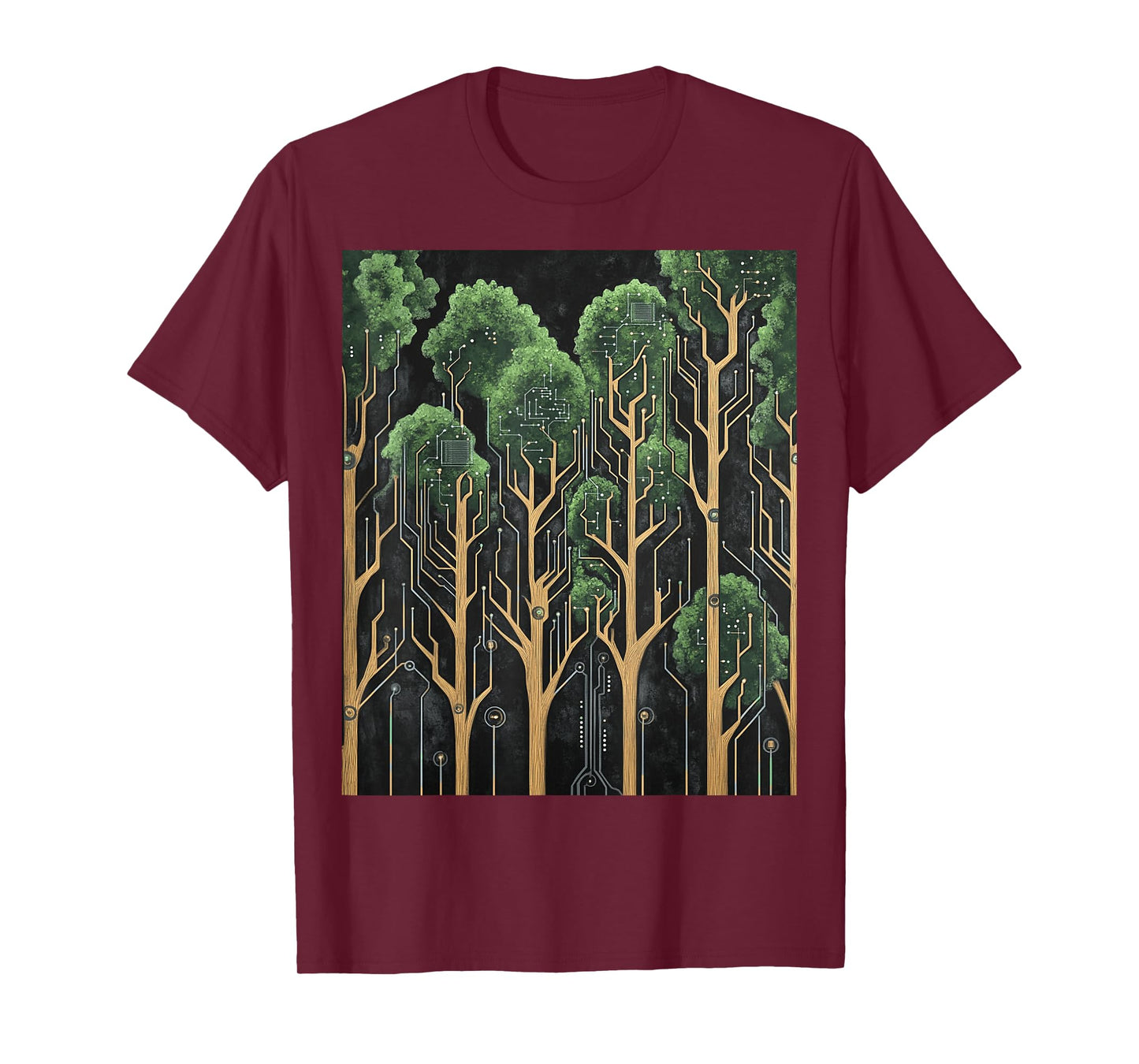Tech-Nature Fusion Circuit Board Design T-Shirt