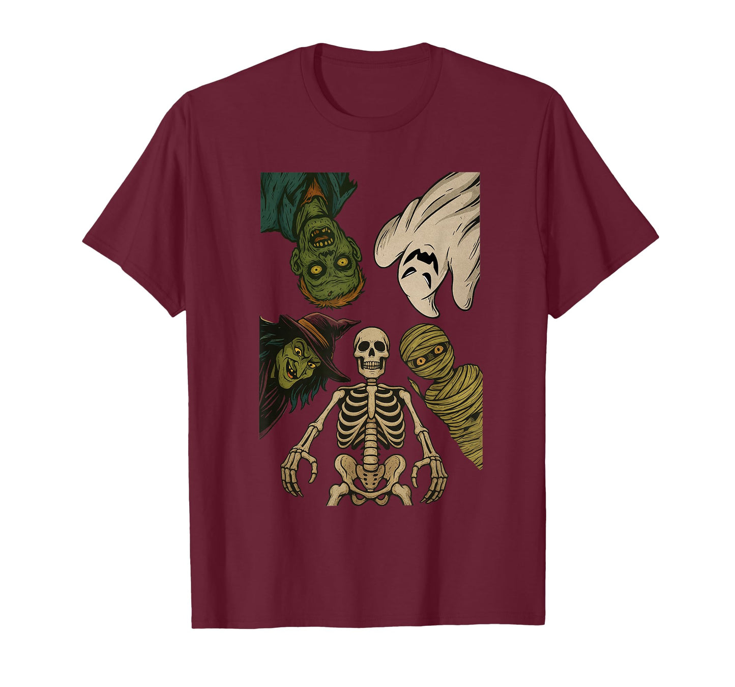 Retro Halloween Characters Horror Skeleton Scary Zombie Boo T-Shirt
