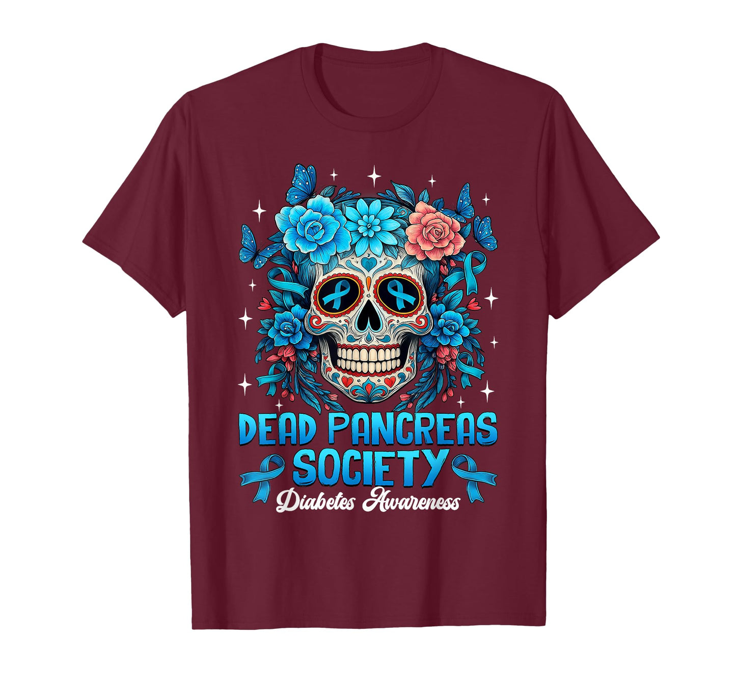 Dead Pancreas Society Diabetes Awareness Floral Sugar Skull T-Shirt