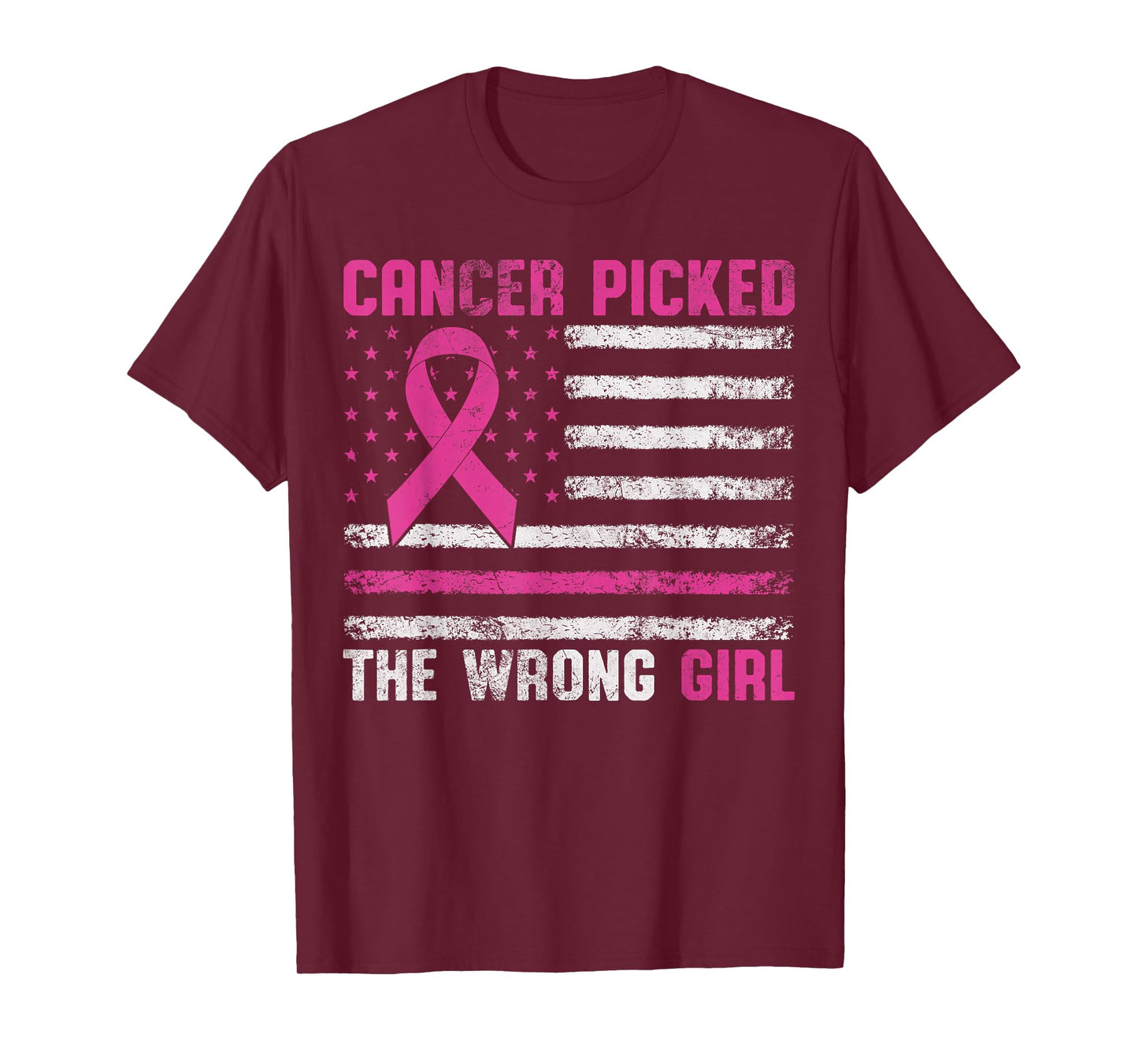 American Flag Cancer Picked The Wrong Girl Breast Cancer T-Shirt