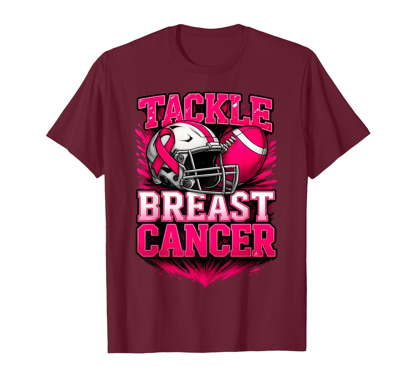 Tackle Football Pink Ribbon Support Breast Cancer Awareness T-Shirt
